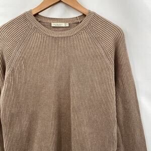 SuitSupply M tan pure cotton ribbed crewneck sweater